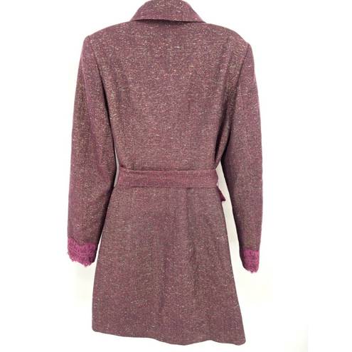 Bisou Bisou  Upscale Boho Chic Metallic Sparkle Purple Lace Trench Coat with Sash