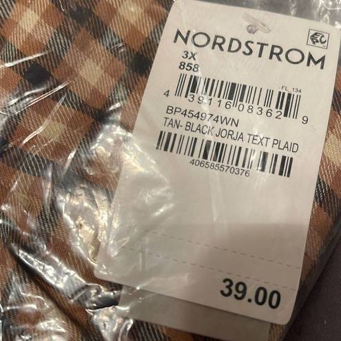 BP  Nordstrom NWT Crop Top Tan Black Jorja
Text Plaid Dreamy Smocked Sz 3X NEW