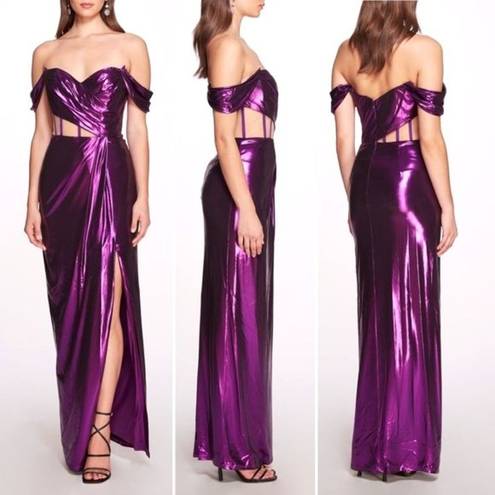 Amethyst NWT Marchesa Off Shoulder  Lamé Gown With Draped Bodice Women’s Size 16