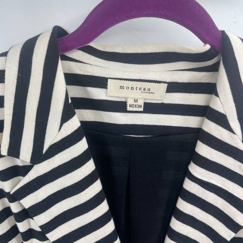 Monteau  Women's Single Button Blazer Striped 3/4 Sleeve black white Medium