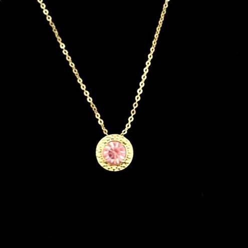 Solitaire Faux Pink Sapphire  Halo Style Pendant Necklace Gold Tone OSFM