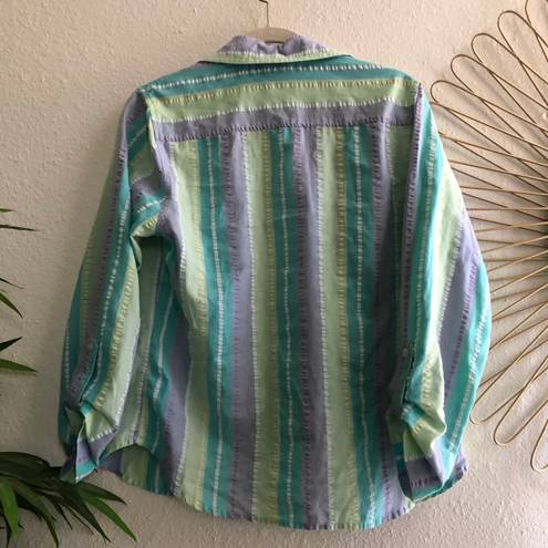 90s vintage blue and green striped button up shirt Size M