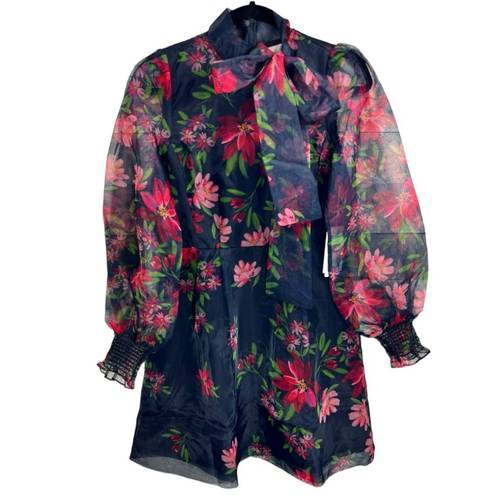 Rachel Parcell NWT  Floral Long Sleeve Tie Neck Satin Dress 6