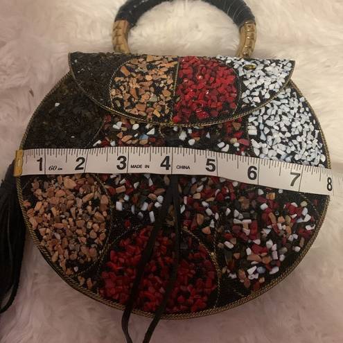 Sam Edelman  MULTI STONED HANDBAG WITH LEATHER TASSLE and HARD SHELL CASING