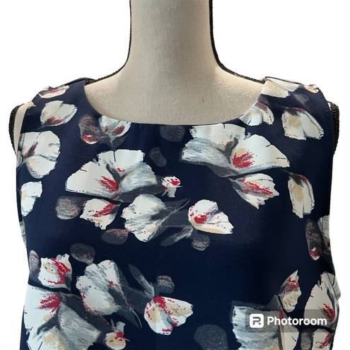 Bobeau Sleeveless Top Blouse Shirt Pullover Blue Florals Size M Keyhole Button