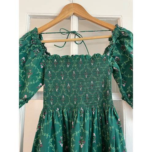 Hill House  Home Nesli Nap Dress Emerald Trellis Green Size XS