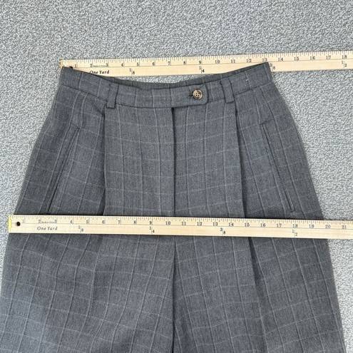 Geoffrey Beene  Windowpane High Waist Cuff Hem Straight Leg Trouser Pants Grey 8