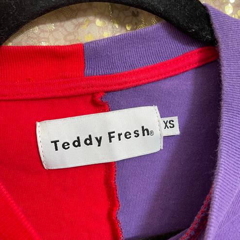 Teddy Fresh Purple Red Colorblock Split T-Shirt, XS