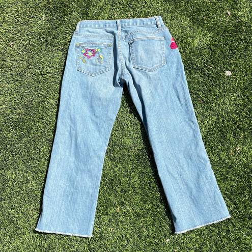 Gap Vintage Y2K Embroidered Lightwash Raw Hem Cropped Pant Size 0-2