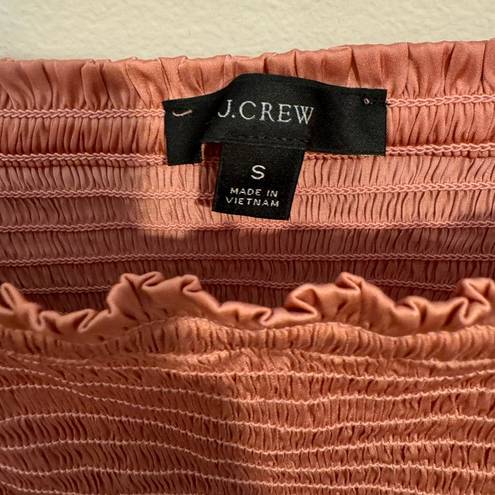 J.Crew  Squareneck Smocked Featherweight Pink Satin Long Sleeve Crop Top