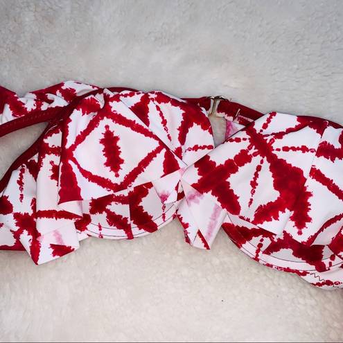 Raisin's  NWT Dharma Red & White Tie-dye Ruffle Bikini Top