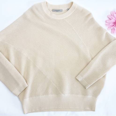 All Saints Deon Wool Cashmere Ribbed Sweater Jumper Crewneck Ivory Beige