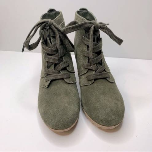 MIA  Annita Olive Green Suede Wedge Ankle Booties