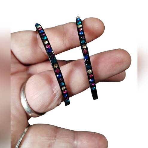 Edge Black Hoop Earrings‎ With Multi-Color Crystal Accents - #142