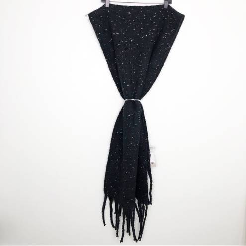 BP  Nordstrom Speckled Fringe Trim Muffler Black Chunky Oversized Winter Scarf