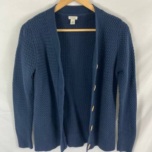 L.L.Bean  Basketweave Sweater, Button-Front Cardigan Classic Navy Size Medium