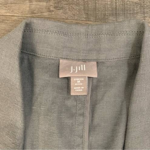 J.Jill  Jacket stretch Grey  Linen Blend Blazer Tie Back Pockets M petite