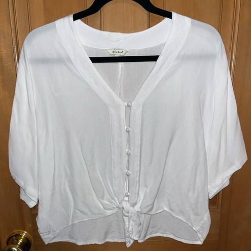 Sim & Sam White Button Down Tie Front Blouse