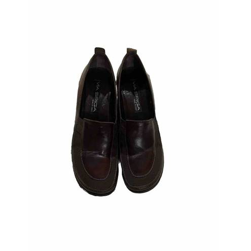 Via Spiga  Loafers Brown Leather Wedge Slip On Shoes Size 7M