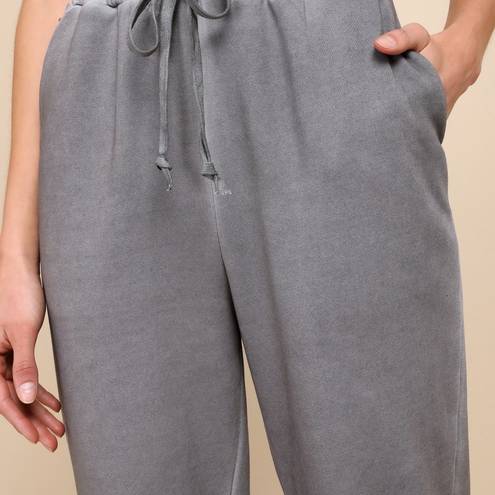 Lulus LULU’S Comfy Mindset Washed Charcoal Grey French Terry Joggers