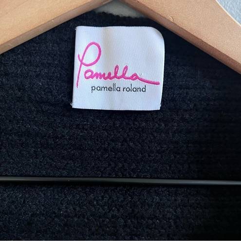 Pamella Roland 100% Cashmere Sweater Poncho Made in Italy Luxury Designer OS Black Size M