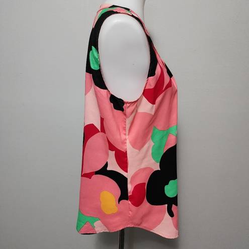 Ny&co NY& Pink Black Retro Floral Sleeveless Blouse Size Large