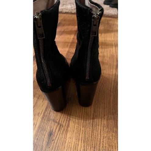 ALL Saints Black Leather Back Zip Ankle Boots Cow hide fur Size 7.5