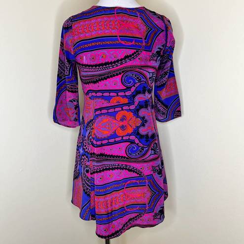 Tracy Reese Plenty by  100% Silk Tunic Mini Dress XS Purple Pink Scoop Neck Chic