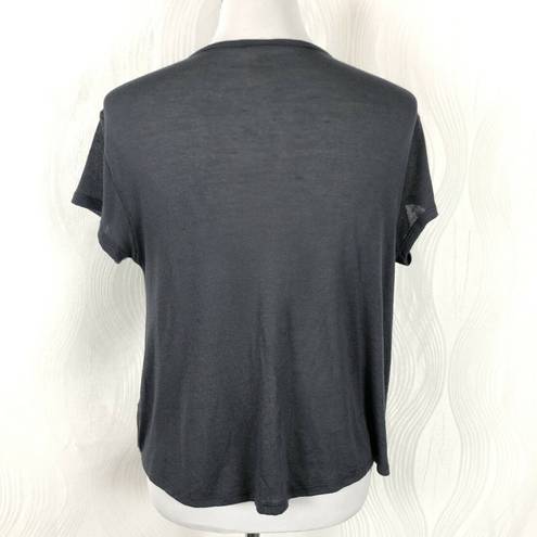 We The Free  Women Size XS Faux Wrap Top Deep V Neck Cropped Gray Short Sleeve