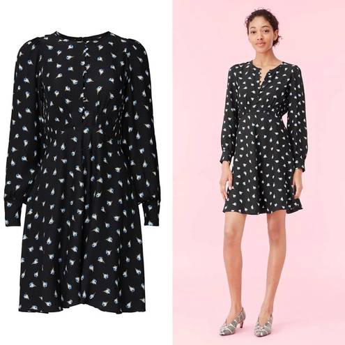 Rebecca Taylor  Brigette Long Sleeve Silk Minidress Black Combo Floral Print US 8