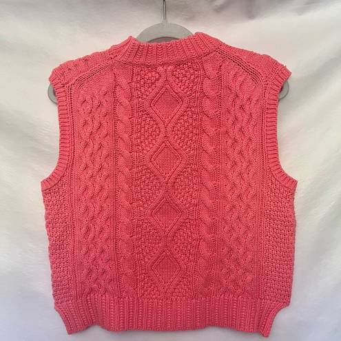 She & Sky  Cable Knit High Neck Sweater Vest Size Large Peach Chunky New