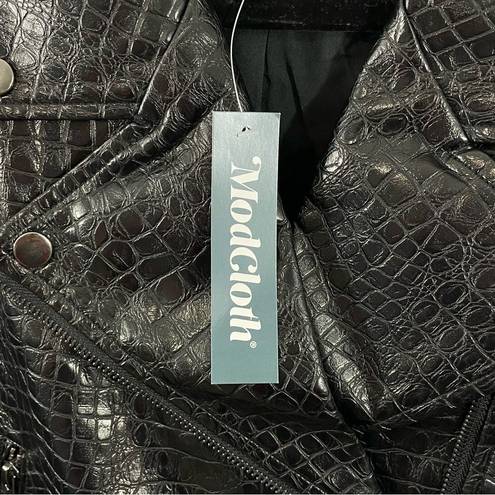 Modcloth NWT  Crocodile Rock Black Faux Leather Moto Jacket Size Large