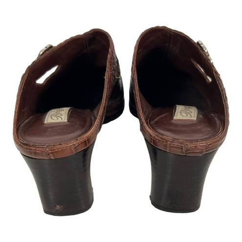 Brighton  TWAIN Woven & Croc Embossed Leather Stubbed Toe Backless Clogs Mules