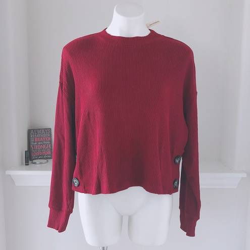 June and Hudson  Cropped Sweater Mock Neck Knit Burgundy Long Sleeves Size XL NWT