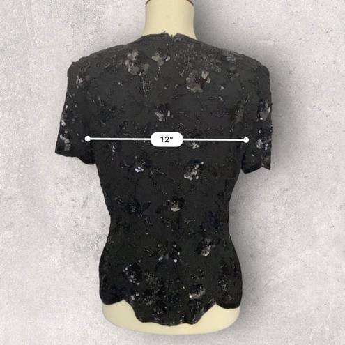 Oleg Cassini Vintage Black Beaded Silk Top | Black Tie  | Size Small