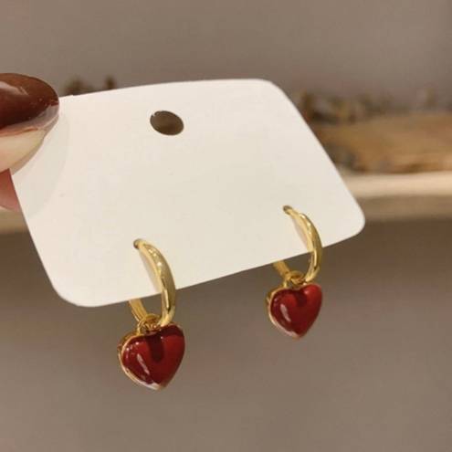 18K Gold Plated Love Heart Dangle Drop Earrings for Women,Red Heart Earrings