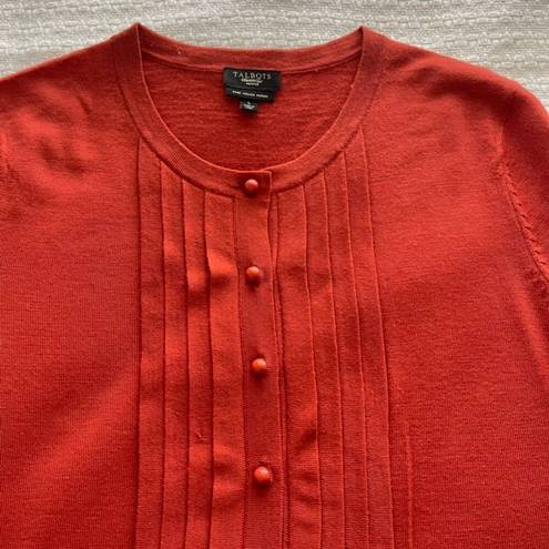 Talbots PL  Orange Pleated-Front Merino Wool Cardigan