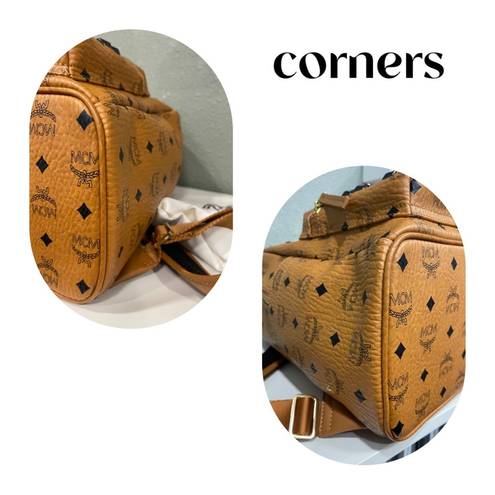 MCM  Medium Stark Visetos Studded Logo Cognac Canvas Backpack