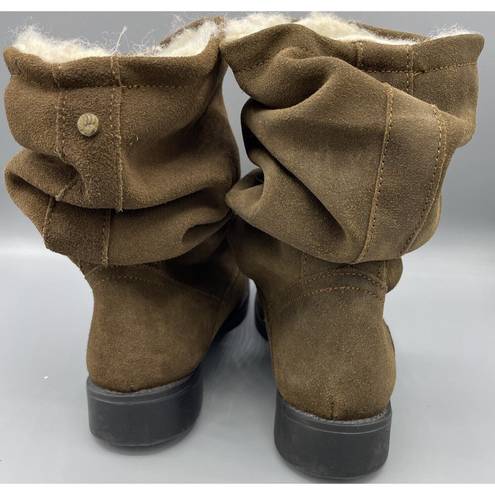 BEARPAW s Womens Kassidy Boots Brown Suede Booties Slouch Wool Blend Lining 7