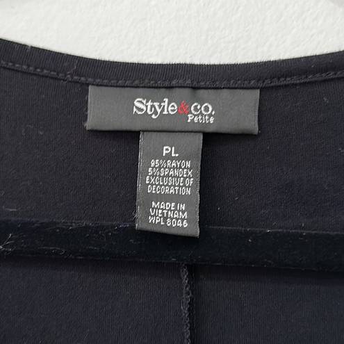 Style & Co  Short Sleeve Black Button Down Front Tie Top Sz PL