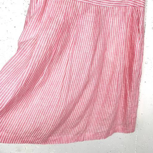 Brooks Brothers  Womens Linen Pleated A-Line Skirt Pink White Stripe Size 10