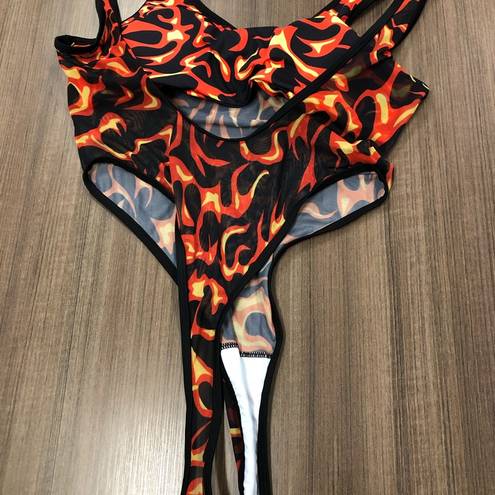 One Piece Hot Flames Sexy Sheer Thong Bodysuit/