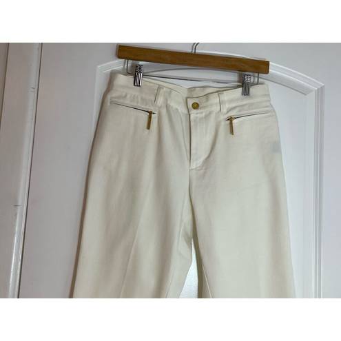 Krass&co Lauren Jeans  White High Rise Stretch Gold Zipper Sailor Capris Size 4P