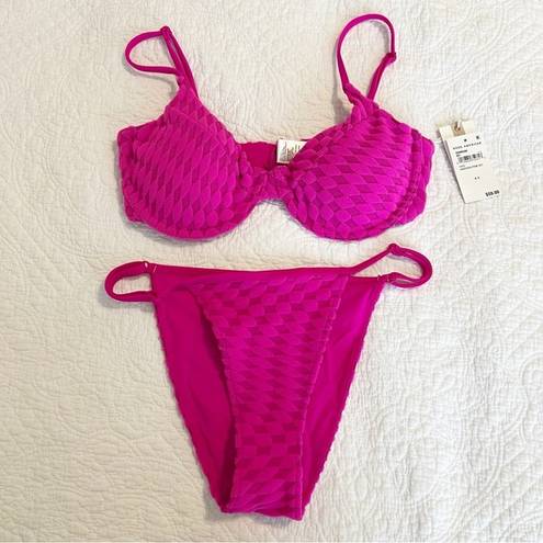 Good American  Pink Jacquard Bikini Set Demi Cup Size 2 Medium M NWT