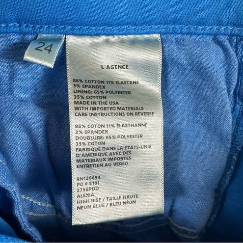 L'Agence L’agence Women’s Alexia Crop Cigarette Denim Jeans High Rise Neon Blue 24 NWT