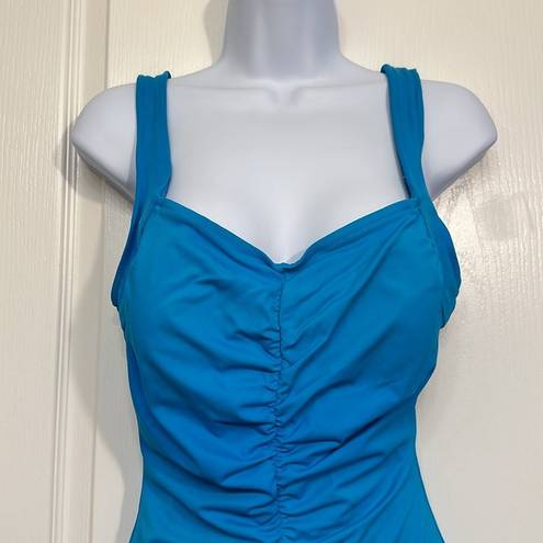 Maxine of Hollywood Women's Vintage  Teal Ruched Swimsuit Size 14T GUC #S-574