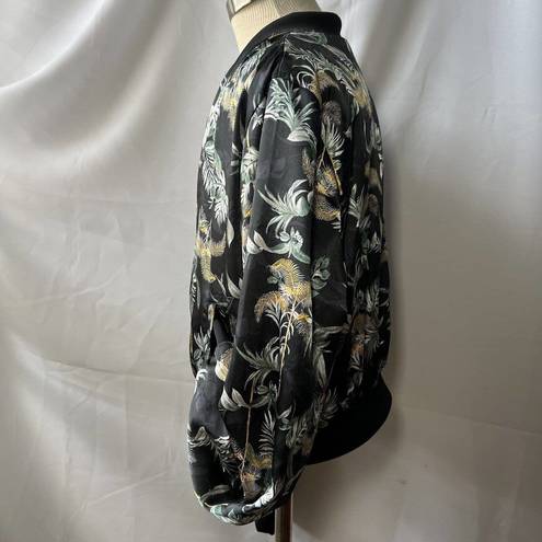 Victoria's Secret  Black Luxe Palm Satin Bomber Jacket Size Large