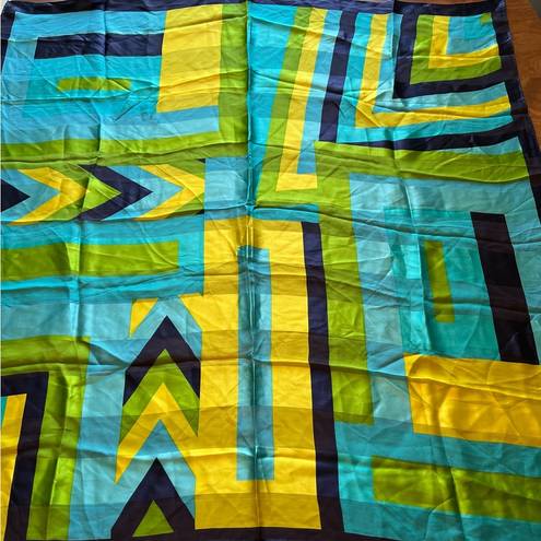 Oscar de la Renta  Vintage Scarf Geometric Abstract Square Blue Green Designer