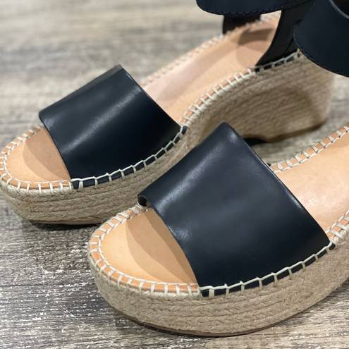 Frye  & Co Amber Espadrille Wedge Sandals Wedge Ankle Strap Black Shoe