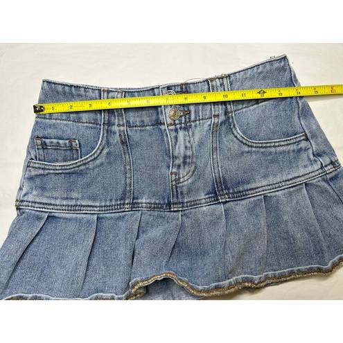 PacSun Medium Blue Pleated Low Rise Denim Skirt In Size 24